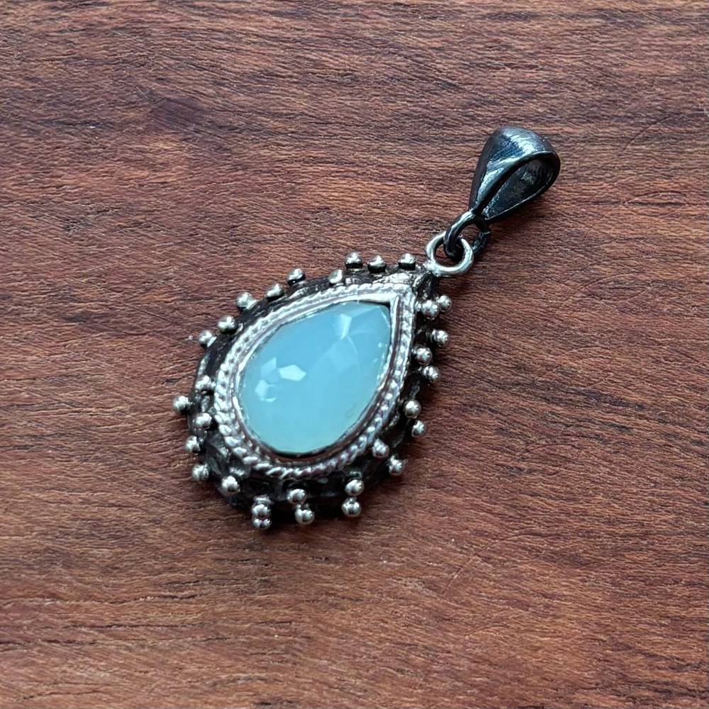 Sterling Silver and Aqua Blue Green Calcite Teardrop Pendant